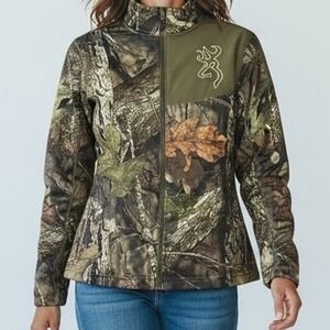Browning Camo Fleece Lined Jacket Full Zip Mossy Oak Mens M Medium Outdoor